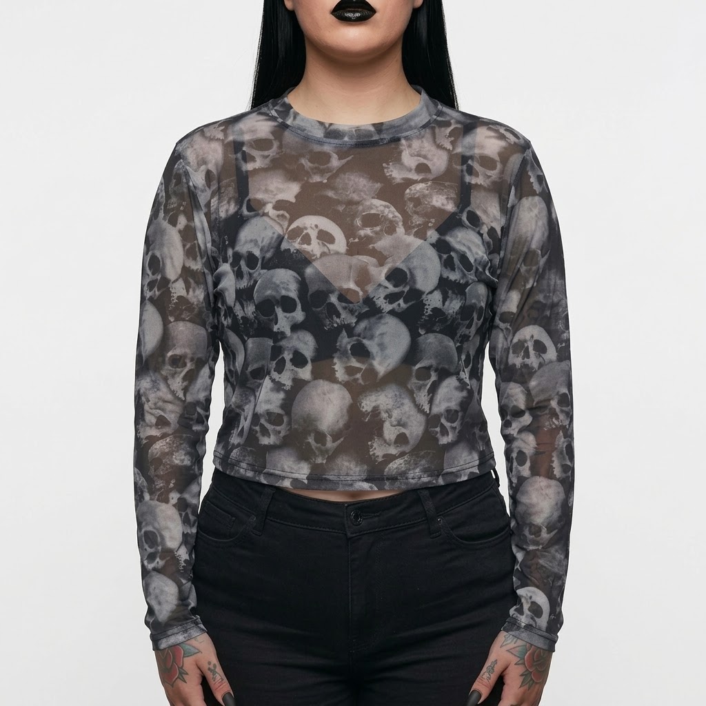 blusa mesh calaveras