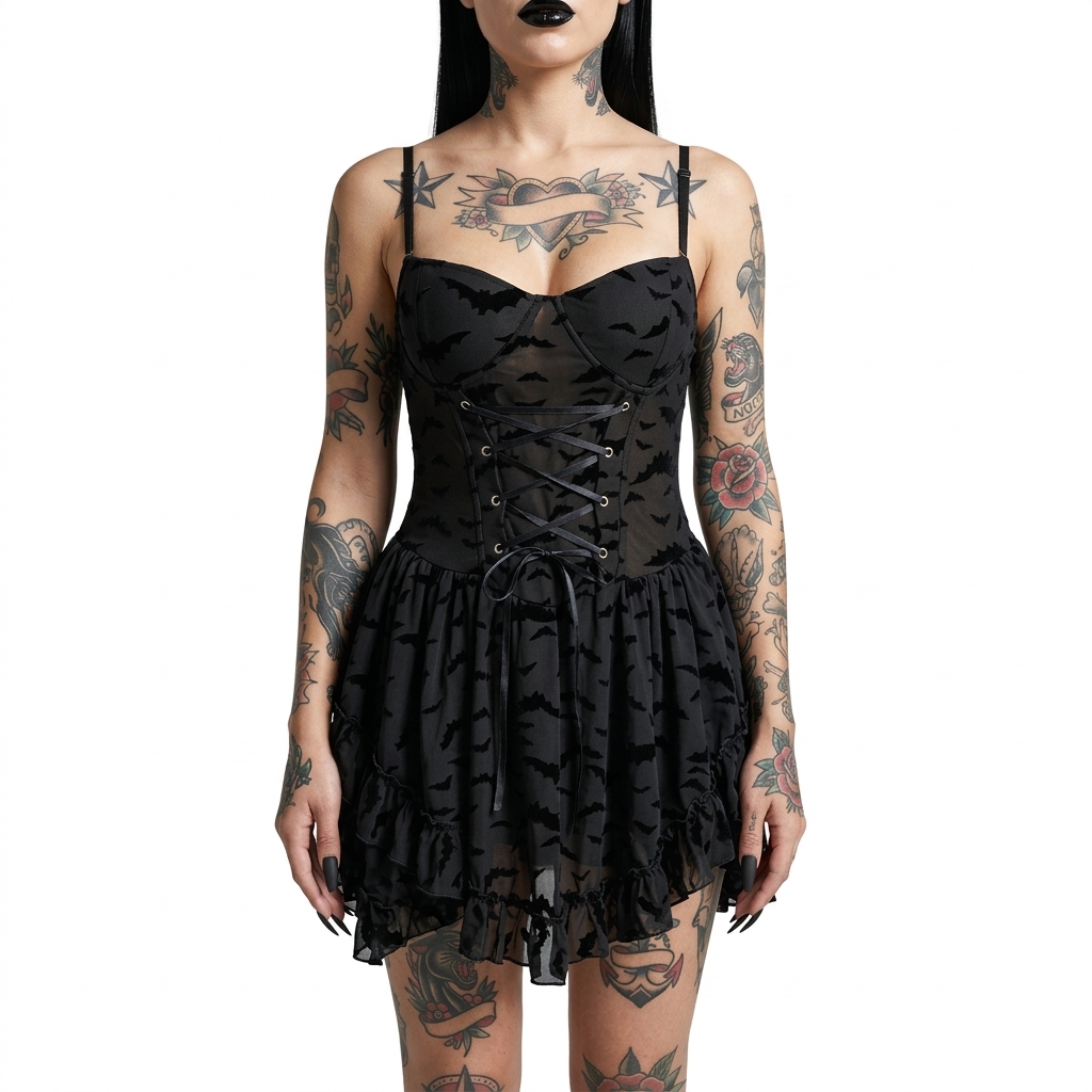 vestido murcielagos mesh