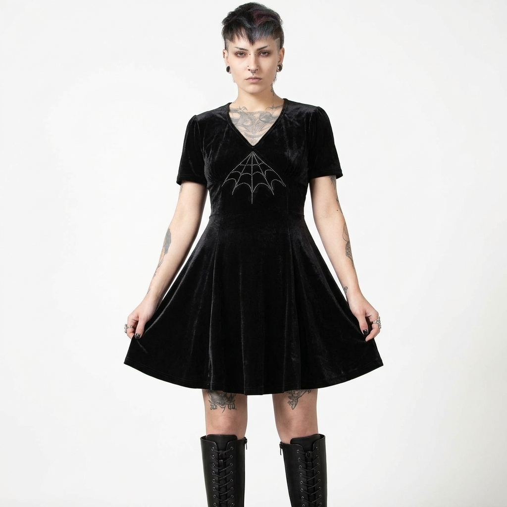 vestido terciopelo negro gotico